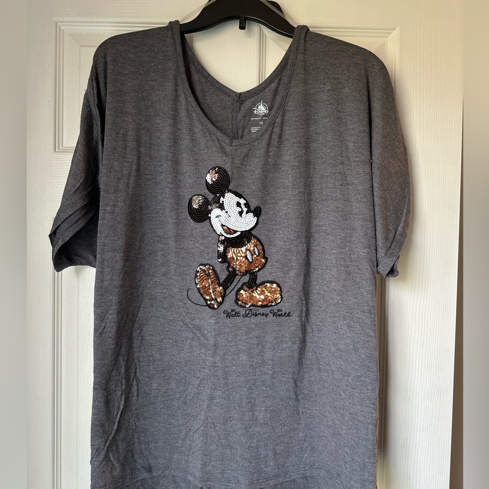 Official Walt Disney World Mickey Mouse Briar Rose Gold Sequin Top - Size 1X